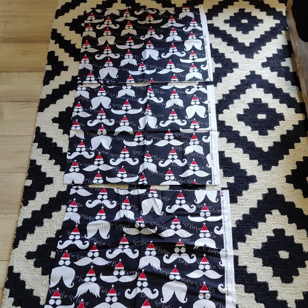Festive Santa and Mustache Fabric 3- 1/2y lots
